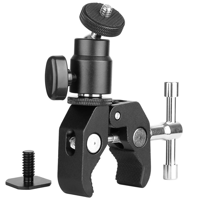 ChromLives Camera Clamp Mount Ball Head Clamp Super Clamp and Mini Ball Head Hot Shoe Mount Adapter with 1/4"-20 Tripod Screw Compatible with LCD/DV Monitor, LED Lights, Flash Microphone and More - Image 1